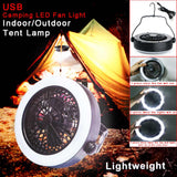Keep Your Tent Well-Lit and Comfortable! Hanging Fan and Light - USB Rechargeable Battery!